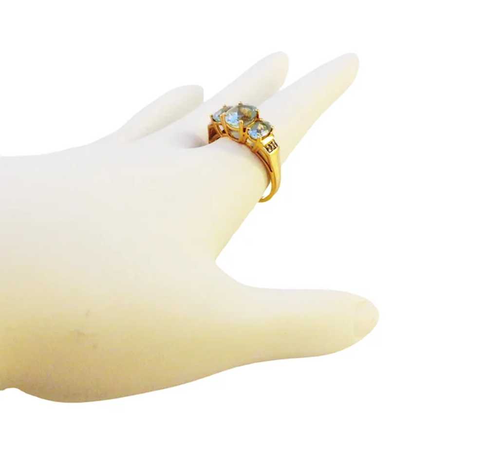 14K Aquamarine and Diamond Classic 3 Stone Ring S… - image 8