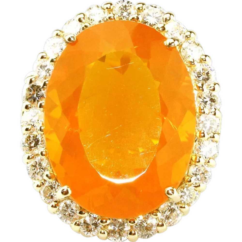 20CT Natural Mexican Fire Opal and Diamond Ring i… - image 1