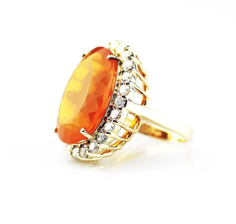 20CT Natural Mexican Fire Opal and Diamond Ring i… - image 2