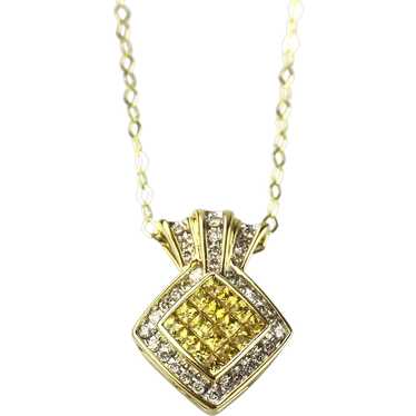 Modern Diamond and Yellow Sapphire Necklace 14KT Y