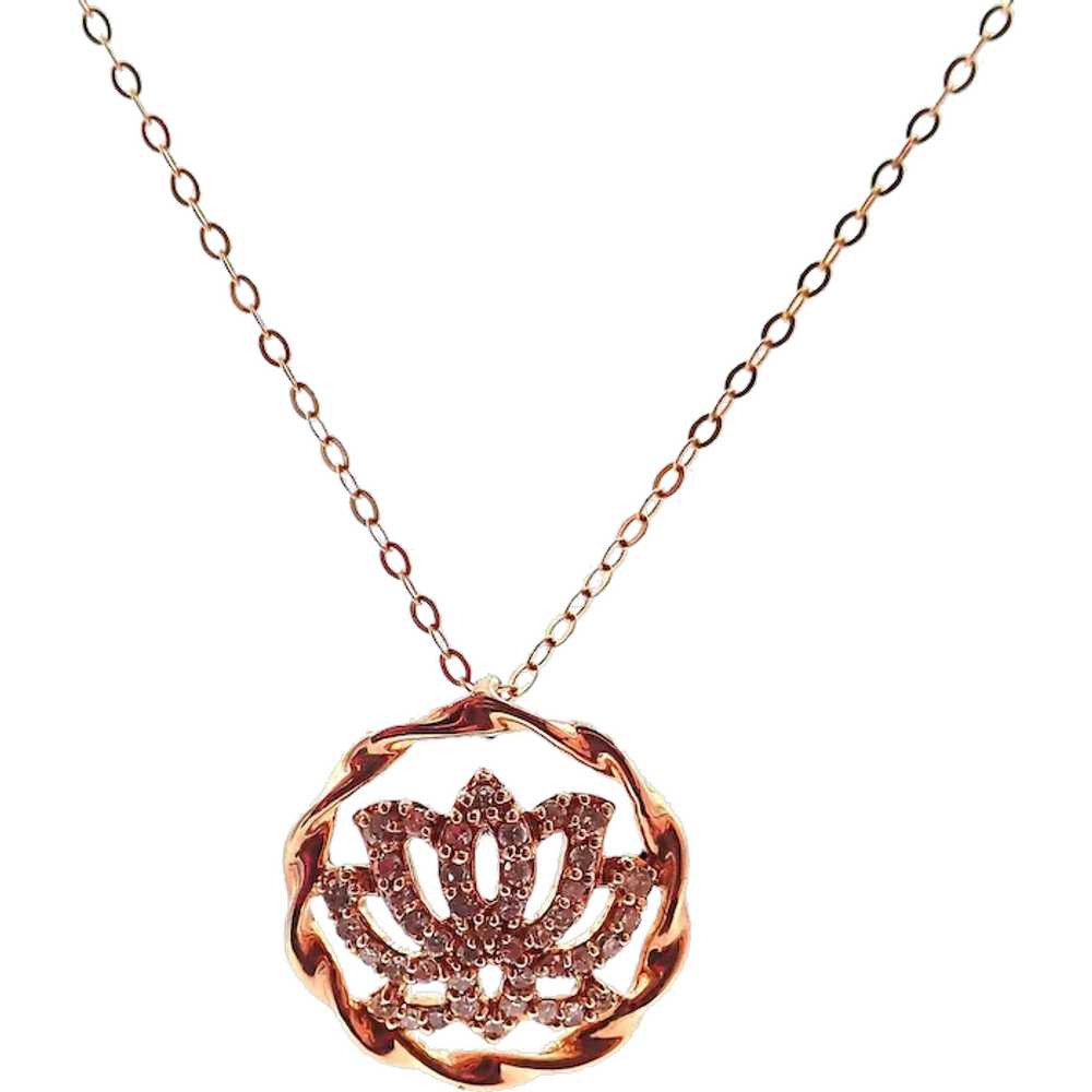 Diamond Lotus Flower Necklace 14KT Rose Gold - image 1