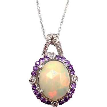 Ethiopian Opal, Amethyst and Diamond  Necklace in 