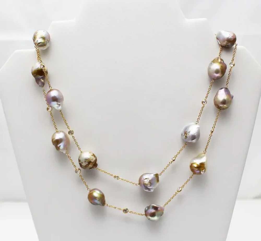 Cultured Pink Baroque Pearl Sterling Silver CZ Ne… - image 4