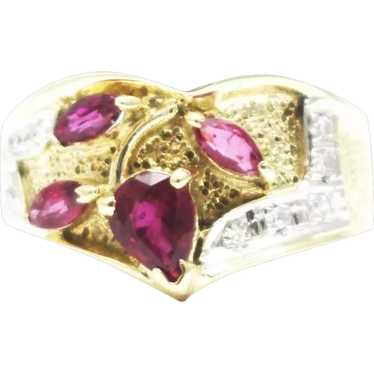 Artistic Natural Ruby and Diamond Ring in 14KT Gol