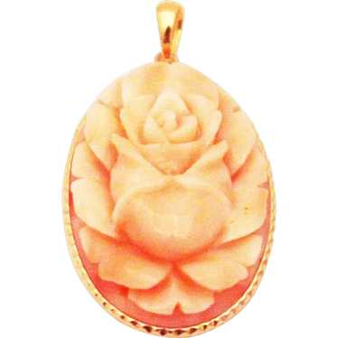 Natural Coral Hand carved Flower 18KT Yellow Gold… - image 1