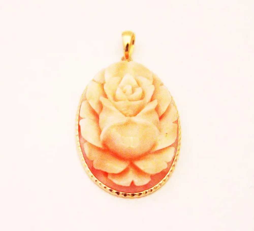 Natural Coral Hand carved Flower 18KT Yellow Gold… - image 2