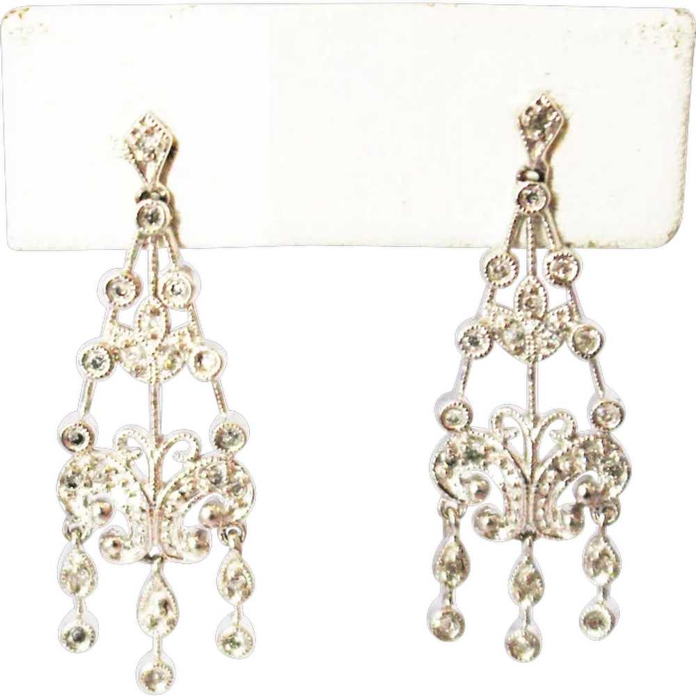 Diamond Chandelier Earrings 14KT White Gold - image 1
