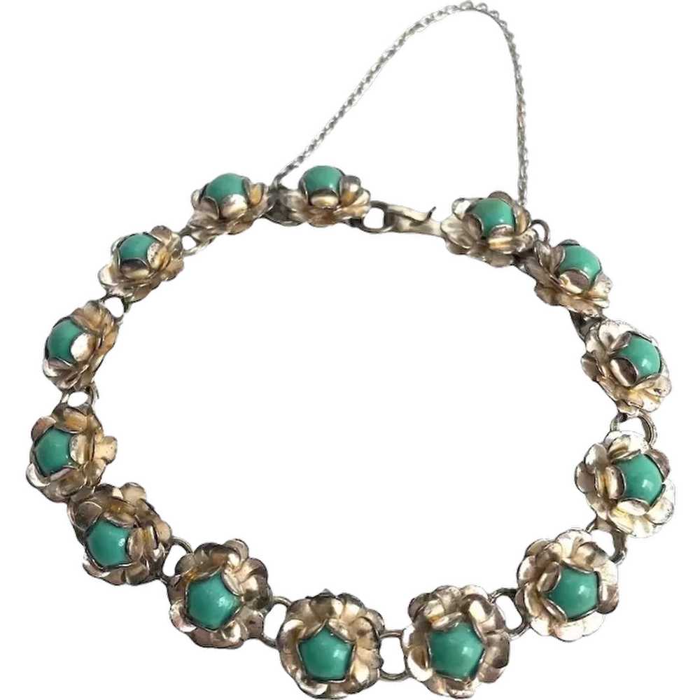 Vintage Mexican Sterling Silver Bracelet Turquois… - image 1