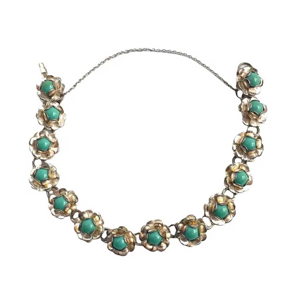 Vintage Mexican Sterling Silver Bracelet Turquois… - image 2