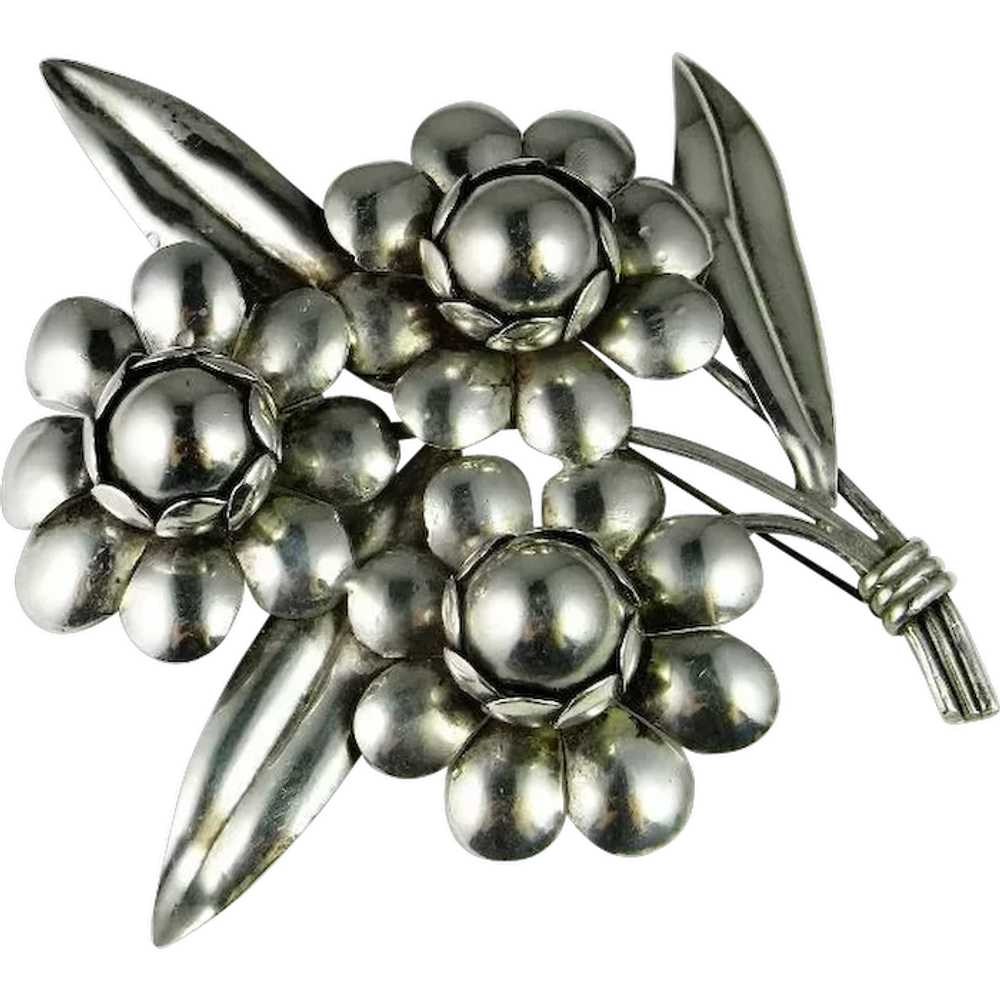 Bouquet Brooch Sterling Silver 925 Pin Art Deco H… - image 1