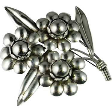 Bouquet Brooch Sterling Silver 925 Pin Art Deco H… - image 1