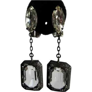 Crystal Black Filigree Frame Earrings, Lewis Segal