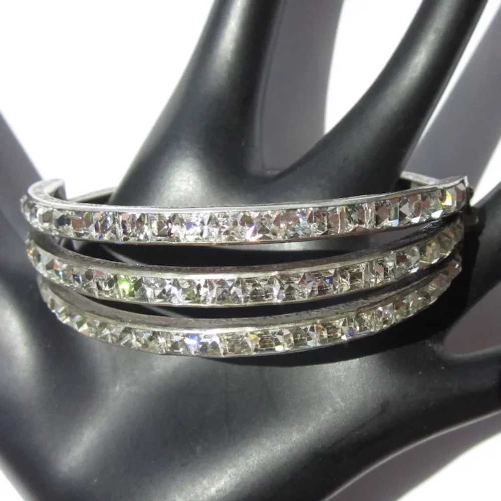 Art Deco Sterling Bracelet, Channel Set Crystal, … - image 3