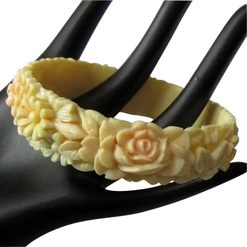 Celluloid Floral Bangle, 30's Painted, Molded Bra… - image 1