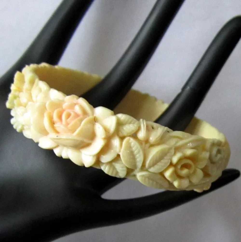 Celluloid Floral Bangle, 30's Painted, Molded Bra… - image 2