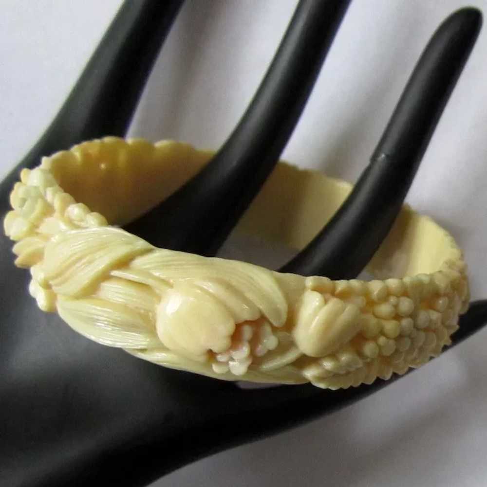 Celluloid Floral Bangle, 30's Painted, Molded Bra… - image 4