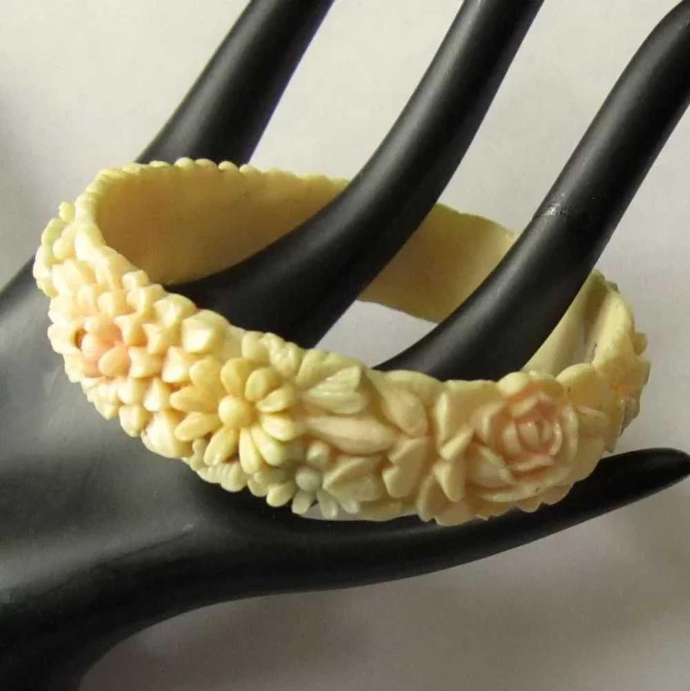 Celluloid Floral Bangle, 30's Painted, Molded Bra… - image 6