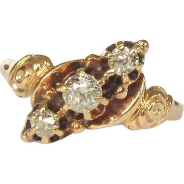 Victorian Diamond Ring, 3 Stone, 9K Gold - image 1