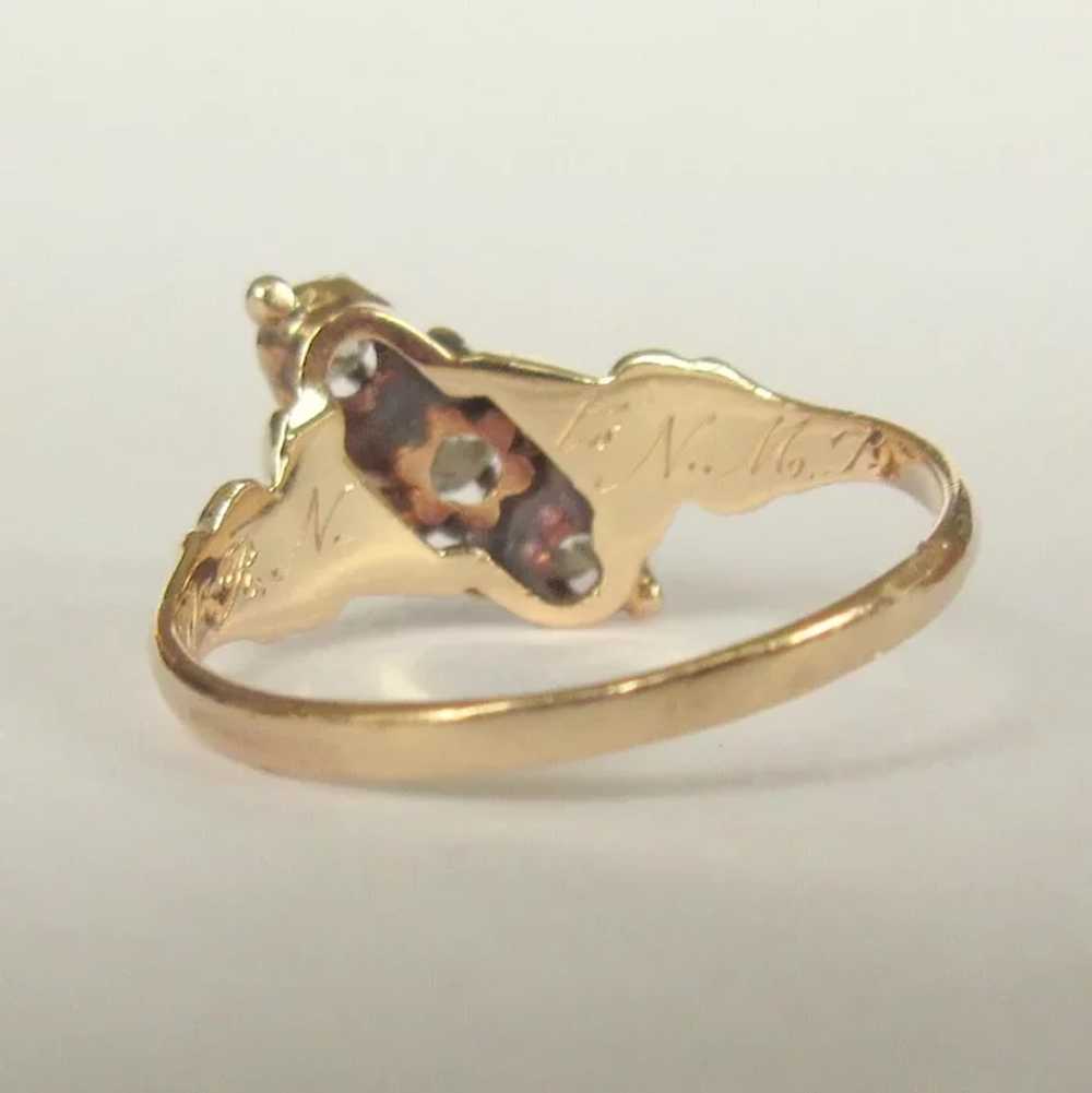 Victorian Diamond Ring, 3 Stone, 9K Gold - image 3