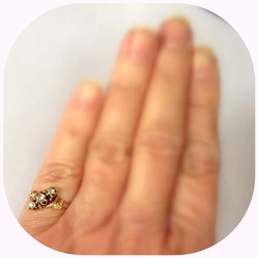 Victorian Diamond Ring, 3 Stone, 9K Gold - image 4
