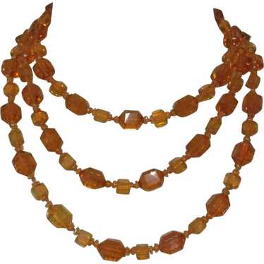 Art Deco Glass Bead Necklace, Flapper Length - image 1