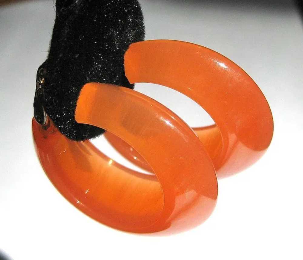 Vintage Lucite Hoop Earrings, 1960's Orange - image 2