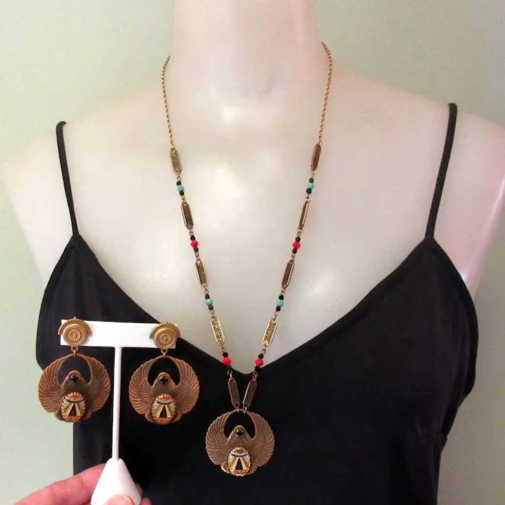 Egyptian Revival Necklace & Earrings, Vintage Art… - image 2
