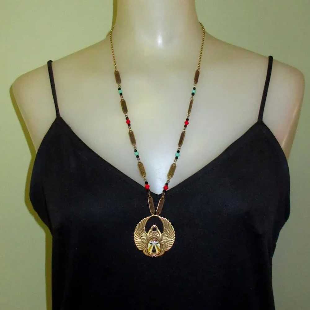 Egyptian Revival Necklace & Earrings, Vintage Art… - image 5