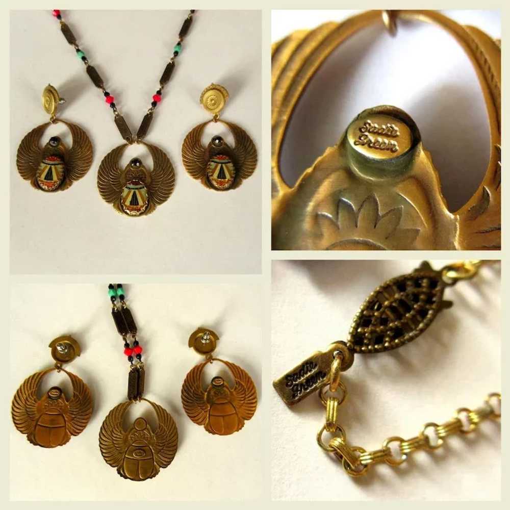 Egyptian Revival Necklace & Earrings, Vintage Art… - image 7
