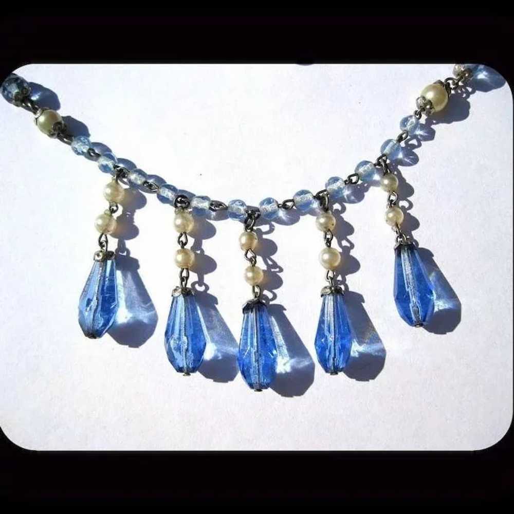 Czech Glass Necklace, Sapphire Blue & Glass Pearl… - image 4