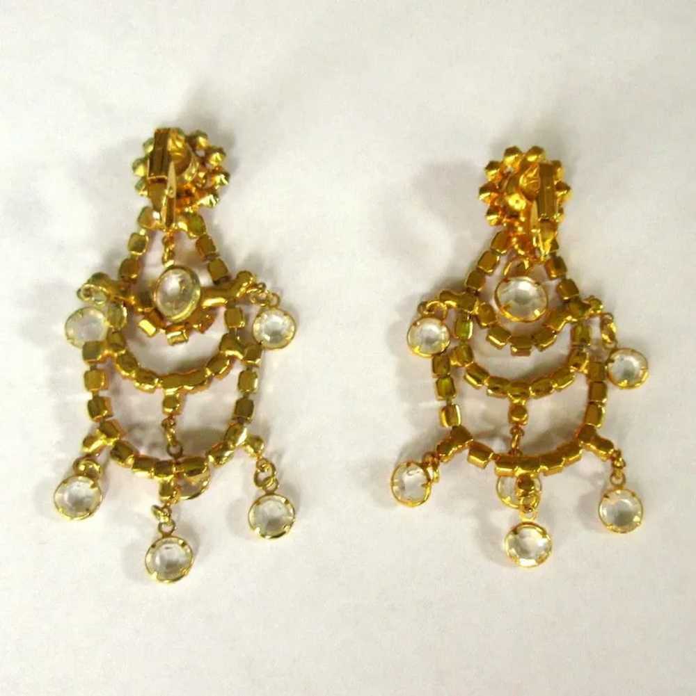 Crystal & Rhinestone Earrings 1980's, Vintage Cha… - image 2