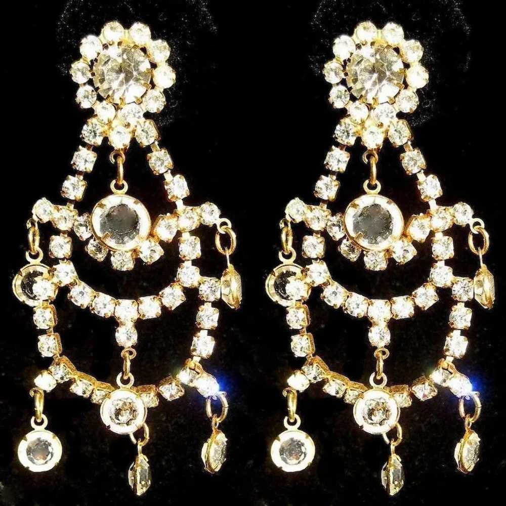 Crystal & Rhinestone Earrings 1980's, Vintage Cha… - image 3