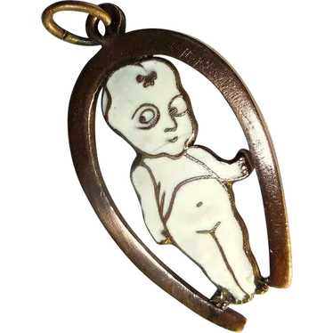 1920's Charm / Pendant, Enamel Kewpie Doll in Hors