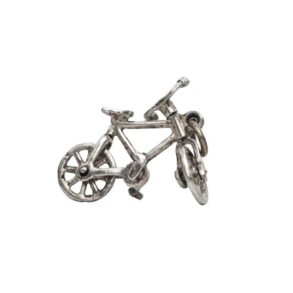 Vintage Sterling Silver Mechanical Bike Charm - image 2