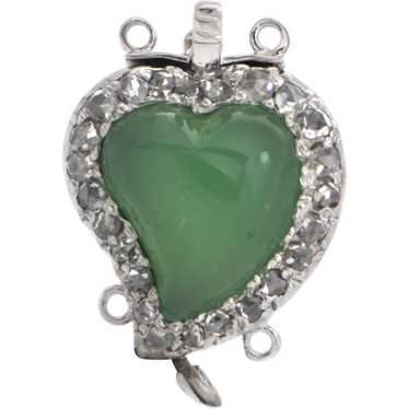 Antique Witches Heart Diamond and Chrysoprase Cla… - image 1