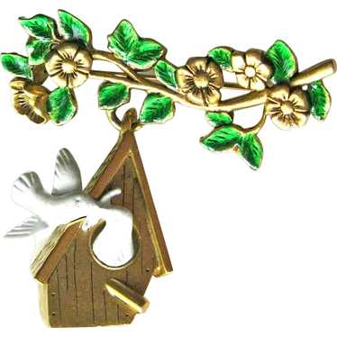 Danecraft Birdhouse Pin / Bird Pin / Dangle Pin / 