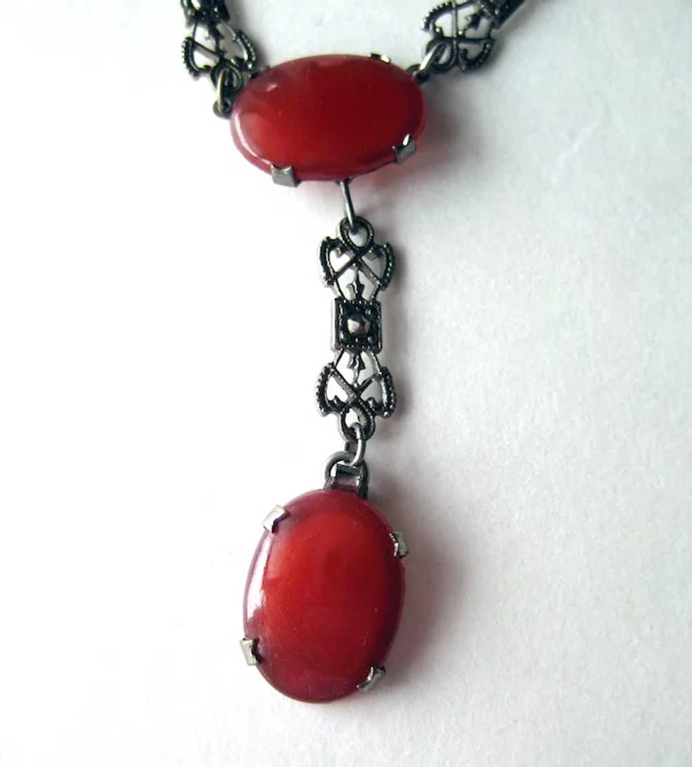 Carnelian and Silver-tone Necklace - Vintage Neck… - image 2