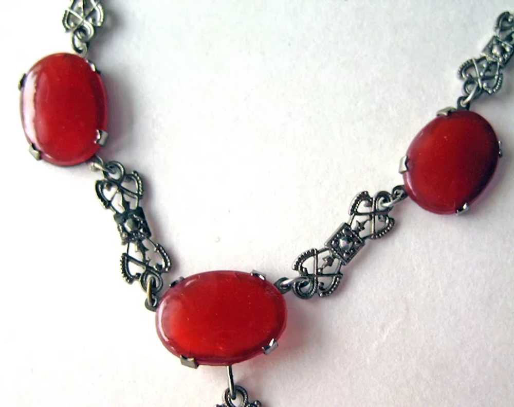 Carnelian and Silver-tone Necklace - Vintage Neck… - image 3