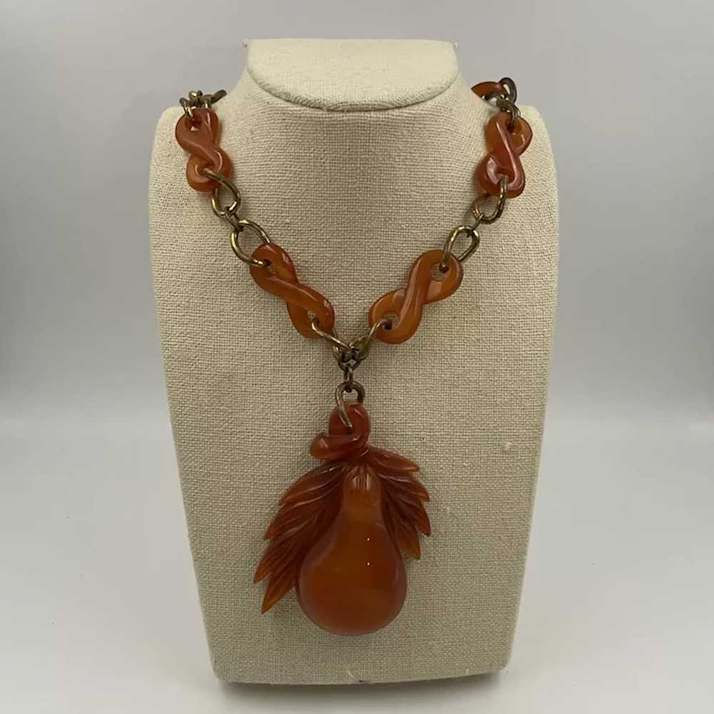 Rare Carved Moonglow Bakelite Pendant Necklace - image 2