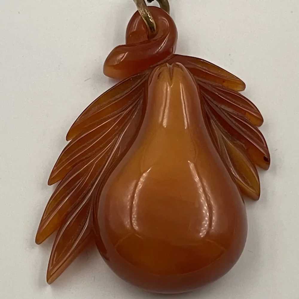 Rare Carved Moonglow Bakelite Pendant Necklace - image 3