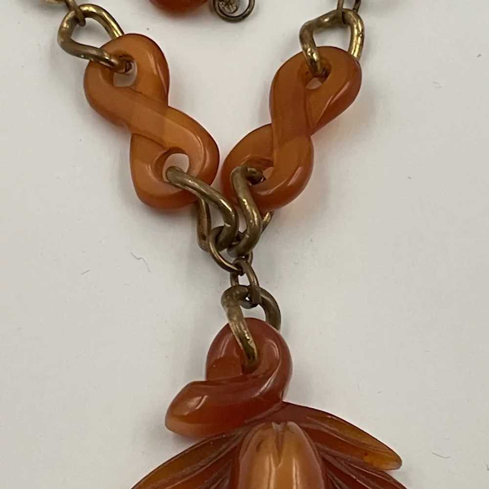 Rare Carved Moonglow Bakelite Pendant Necklace - image 5