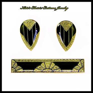 Pierre Bex Pin and Earrings – Art Deco style – 19… - image 1
