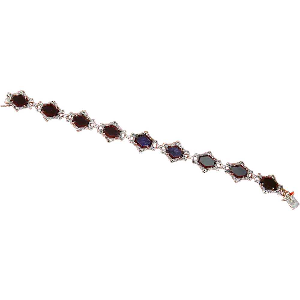 Banded Agate Link Bracelet – Marcasites-Sterling - image 1