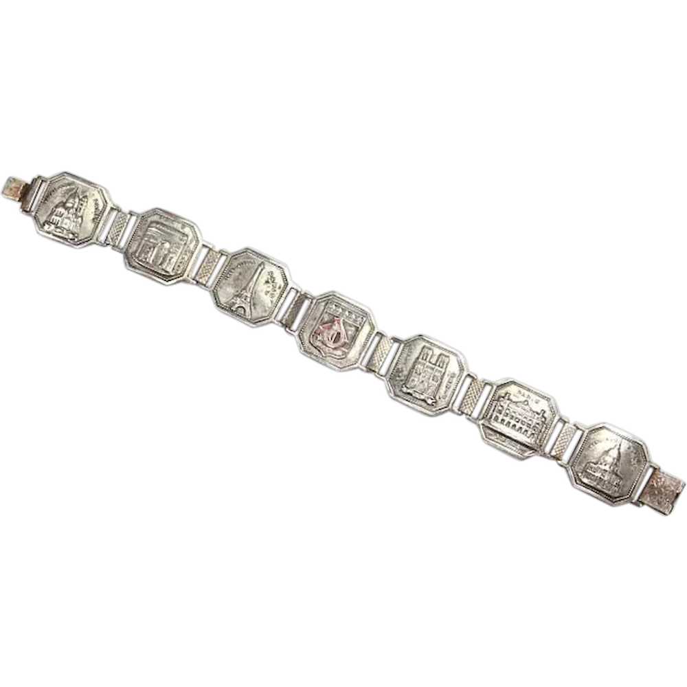 Paris Souvenir Silver Tone Panel Bracelet – late … - image 1