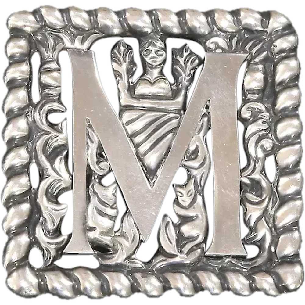 Fred Davis Early Mexican Silver Monogram Brooch –… - image 1