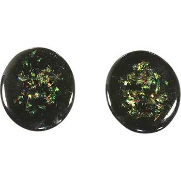 Vintage Oval Neon Sparkle Pierced Earrings – 1980s - image 1