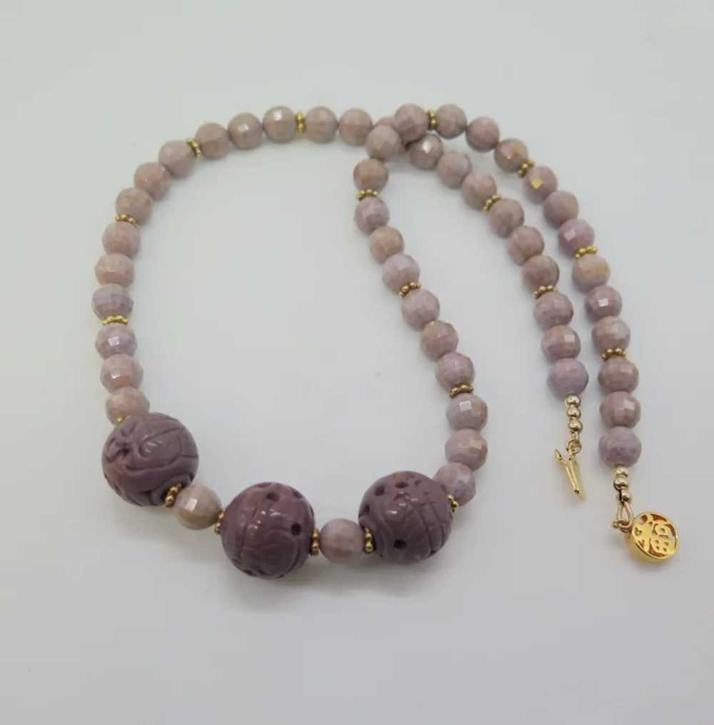 Lovely Carved Turkish Lavender Jade Bead Necklace - image 2