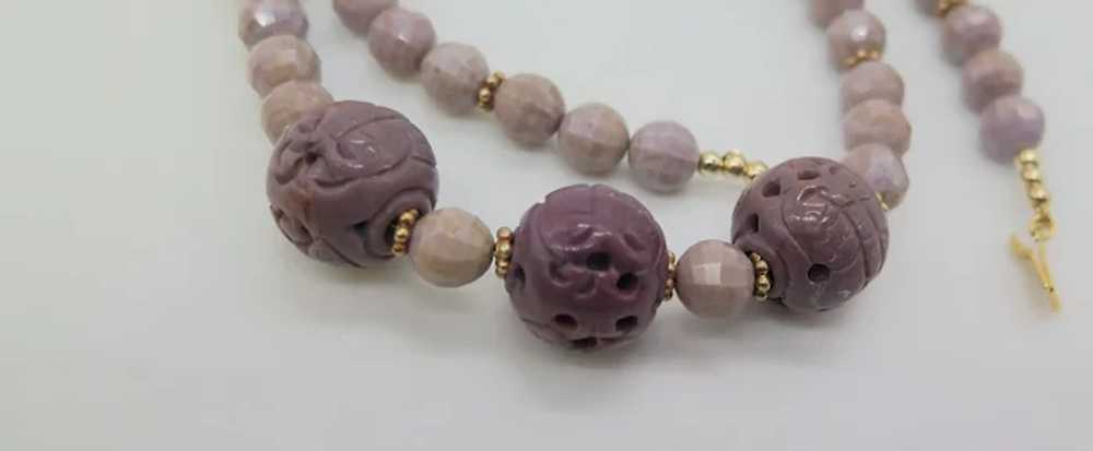 Lovely Carved Turkish Lavender Jade Bead Necklace - image 4