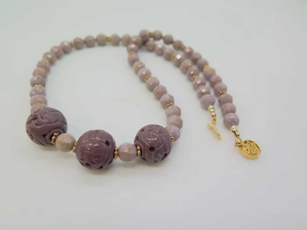 Lovely Carved Turkish Lavender Jade Bead Necklace - image 5