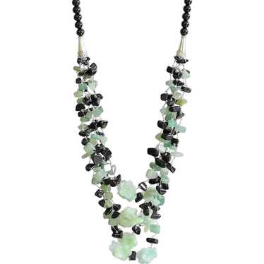 Black Obsidian with Green Aventurine and Jade Flo… - image 1